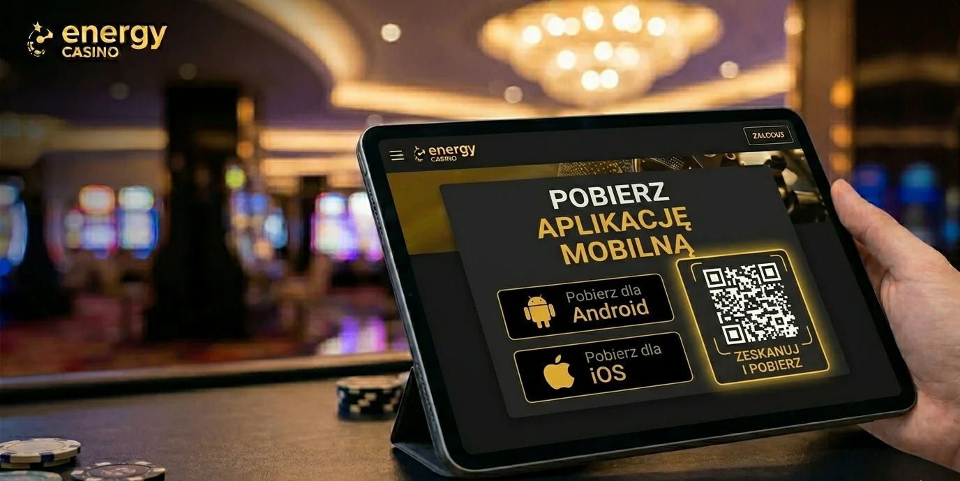 Energy Casino aplikacja — kod QR do pobrania na tablecie