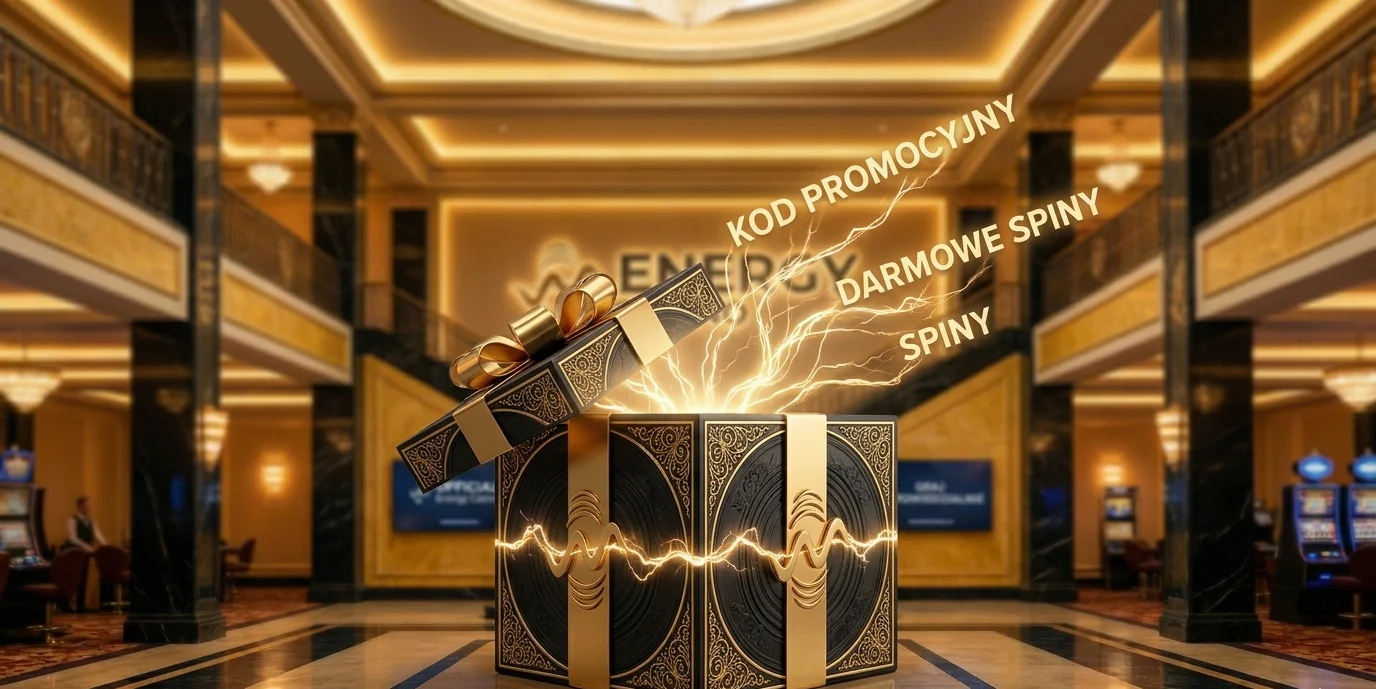 Energy Casino kod promocyjny — pudełko prezentowe z darmowymi spinami